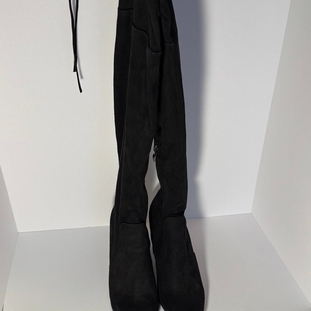 Faux Suede Knee-High Boots Black Olivia Miller